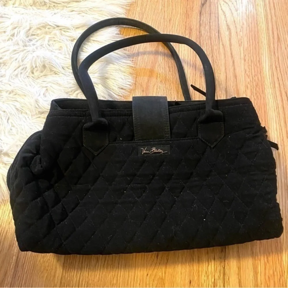Vera Bradley Black Quilted Buckle Shoulder Handbag Purse